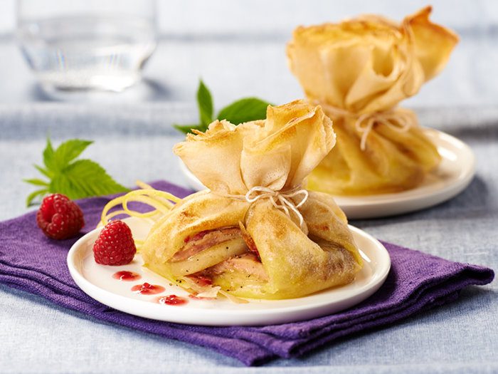 Aumônière de foie gras aux poires caramélisées
