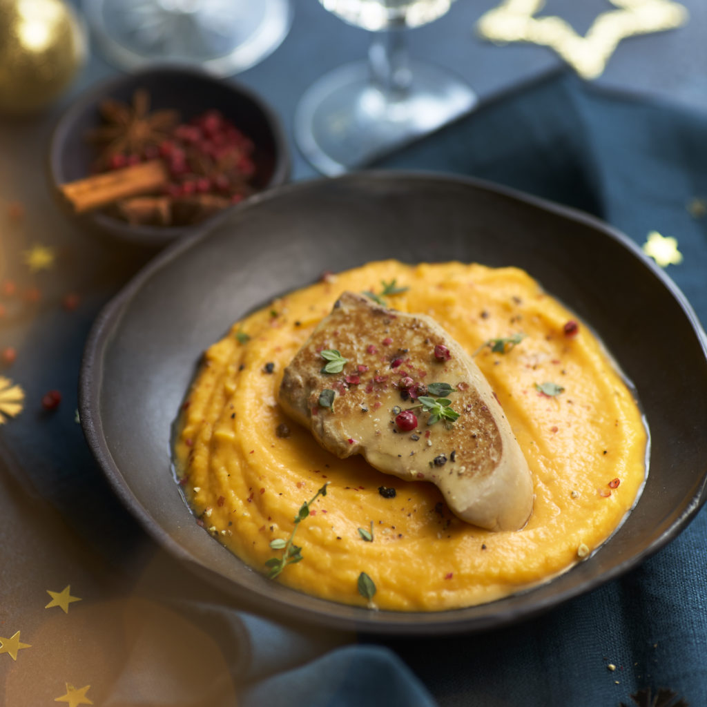 Creme de courge butternut et foie gras poêlé