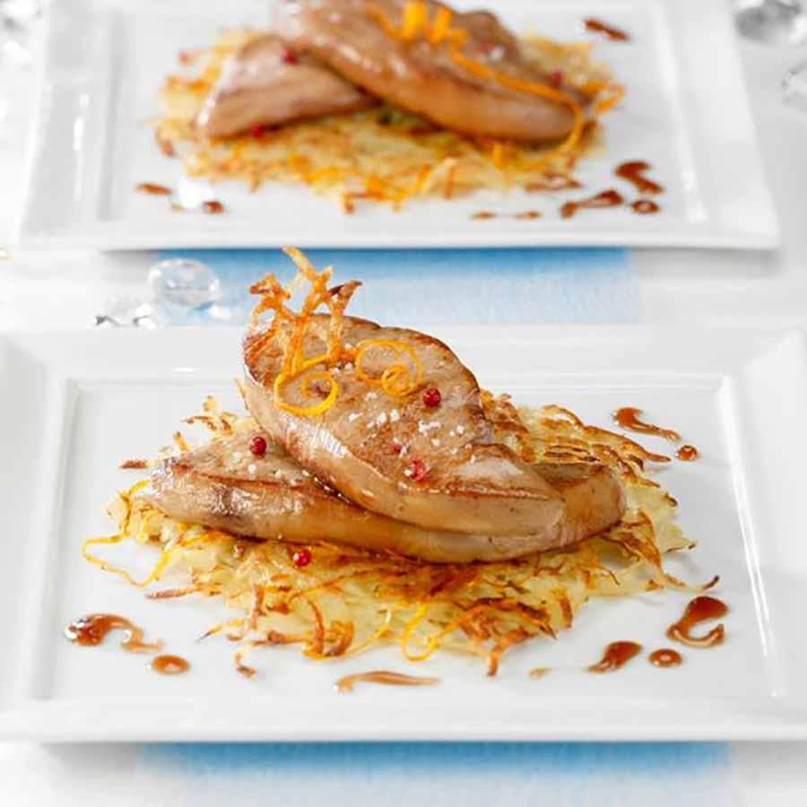 Foie gras poêlé sur pomme de terre à l’orange
