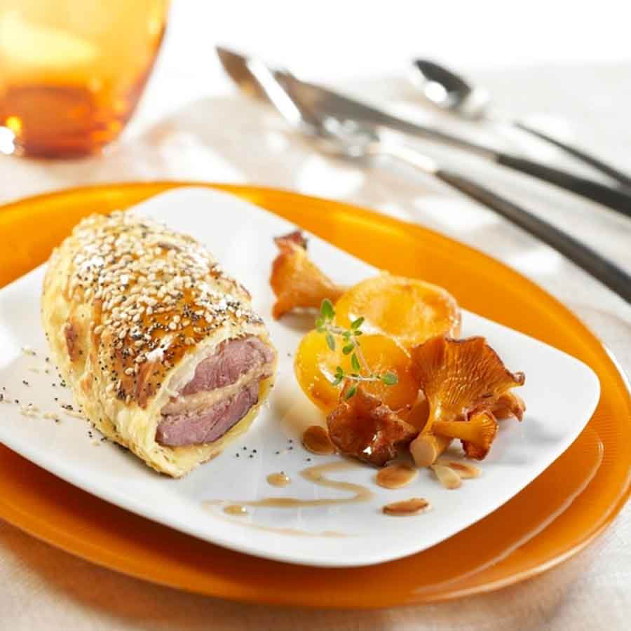 Magret de canard et foie gras en croûte au sésame