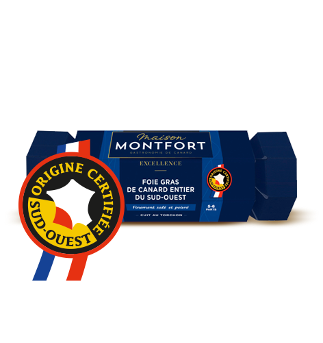 Foie gras Montfort de canard entier emballé au torchon